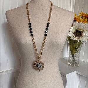 Lion Face Necklace – Gold & Black | Off Park Collection